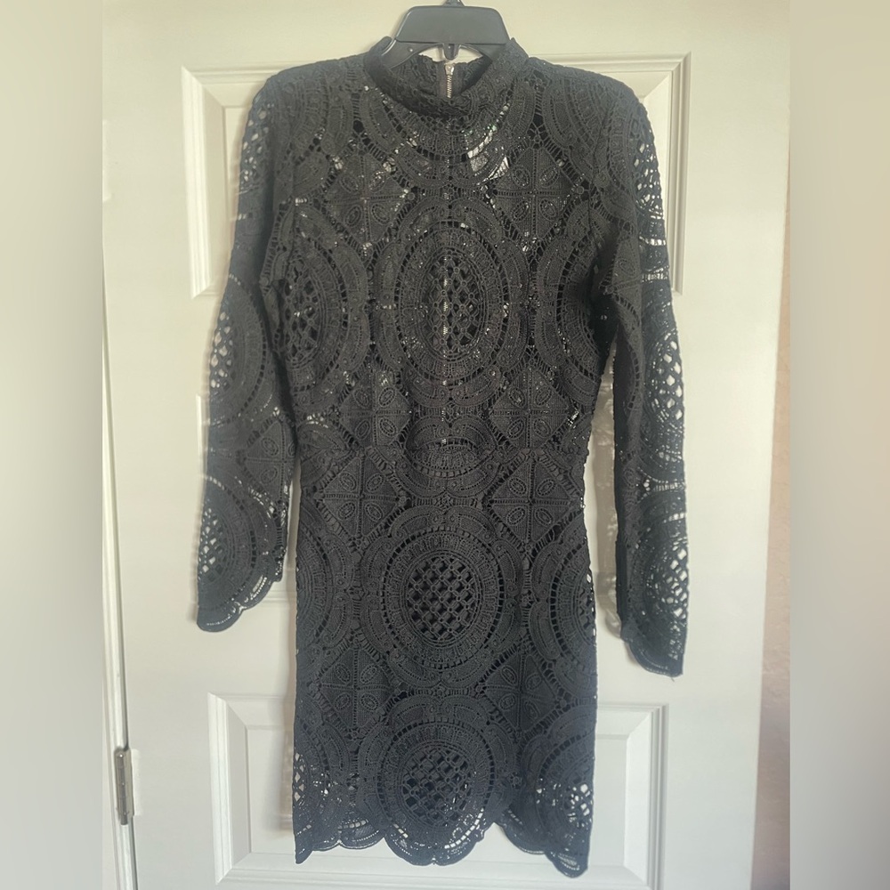 Black Lace Long Sleeve Dress by Papaya